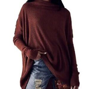 Free People Juicy Long-Sleeve Waffle Knit Cowl Neck Tunic Top in Burgundy - NWT